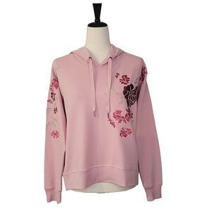 Jessica Simpson Bressia Pink Floral Embroidered Drop Sleeve Hoodie Size M